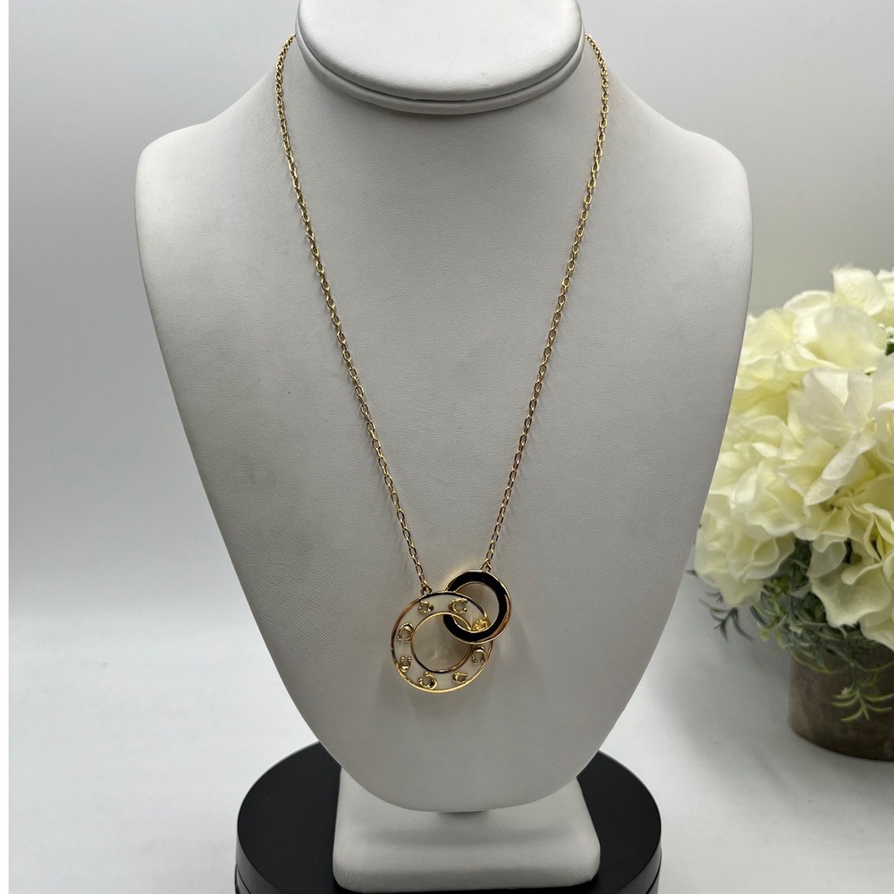 Coach Pegged Signature Interlocking Open Enamel Circle Link Gold Plated Necklace
